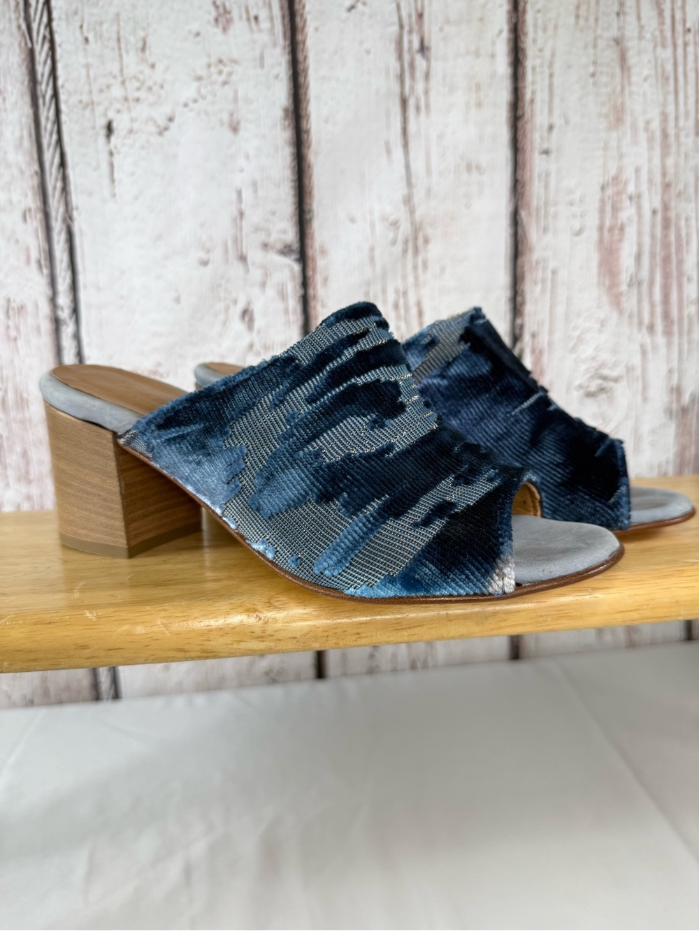 Anthropologie Firenze Studio Crushed Velvet Textured Leather Slide Heel Sandals